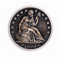 Coin 1853 Arrows+Rays Liberty Seated Half, XF