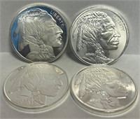 S - LOT OF (4) 1.0oz .999 SILVER ROUNDS (D21)
