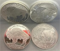 S - LOT OF (4) 1.0oz .999 SILVER ROUNDS (D21)
