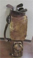 Antique Golf Clubs in Antique Leather Bag