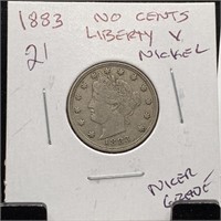 1883 NO CENTS LIBERTY V NICKEL