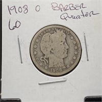 1908-O BARBER SILVER QUARTER