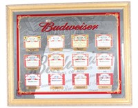 Budweiser History Beer Label Framed Mirrored Adv.