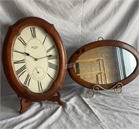 Bulova wall clock & wood frame mirror- WH
