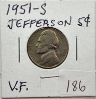 1951S Jefferson Nickel  VF