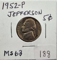 1952P Jefferson Nickel  MS63