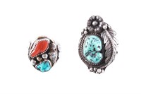 Sterling Silver Turquoise & Coral Rings (2)