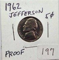 1962P Jefferson Nickel  Proof