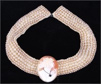 Japanese Pearl Beaded Cameo Necklace