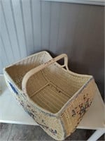 Folk art painted wicker basket.