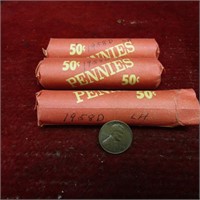 (3)Rolls Wheat cents. 1958-D.