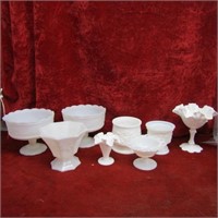 Milk glass vase & candy dish lot.