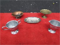 Copper , stainless steel, silver plate dishes.