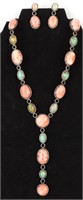 CORAL AND OPAL LARIAT NECKLACE & EARRINGS SET