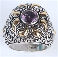 18K STERLING SILVER YELLOW GOLD AMETHYST RING