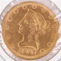 1897 $10 LIBERTY HEAD 90% GOLD EAGLE COIN - XF