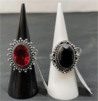 Black Onyx & Garnet German Silver Rings