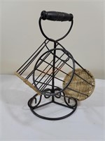 Double Iron and Wicker Wine Bottle Holder