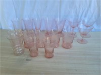 16 Antique Etched Pink Depression Drinking Glasses