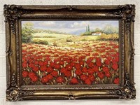 Ornately Framed Floral Landscape Painting -Canvas