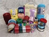 Box of Assorted Ribbon, String, Yarn, Ect.