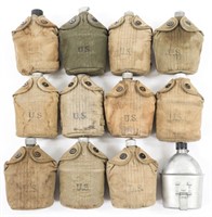 WWI - WWII US ARMY CANTEEN WITH POUCHES LOT OF 12