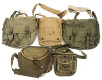 WWII US ARMY CANVAS FIELD BAGS & MUSETTE LOT OF 5