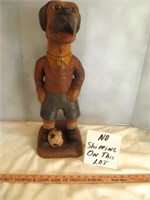 Carved Wood Soccer Dog Statue