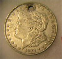 1921 Morgan silver dollar with necklace loop on to