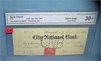 City National Bank bank check of Plainfield NJ