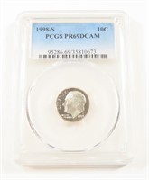 PCGS GRADED 1998-S ROOSEVELT DIME PR69DCAM 10C