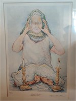 Jewish Water Color lithograph,Signed