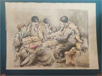 Jewish Water Color lithograph,Signed
