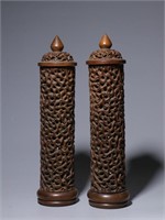 Pair of Chinese Huangyang Wood Hand Carved Case
