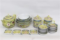 Chinese Yellow Ground Teapot, Bowls&Plates Set