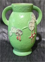 Roseville Style Fuchsia Double Handled Vase