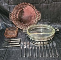 2pc Depression Glass Waterford Serving Set +