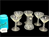 Vintage Cocktail Coupe Glasses Glass Stir Sticks