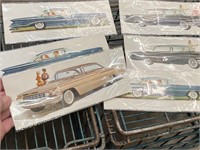 6 VINTAGE CAR DEALER SHOWROOM POSTCARDS