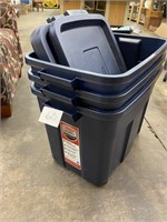 3 RUBBERMAID 18 GALLON TOTES W/ LIDS