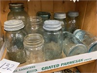 BLUE CANNING JARS AND CLEAR CANNING JARS