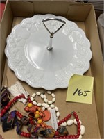 WHITE SERVING PLATTER AND JEWERLY