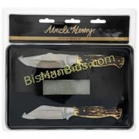 Uncle Henry 2 Fixed Blade Knives w/ Stone Gift Set