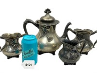 Antique KS Silver Plate Teapot Sugar Creamer Set