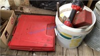 BUCKET OF TOOLS AND AUTO EMERGENCY KIT