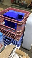 BLUE AND RED MILK CRATES AND CONTENTS