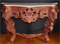 Rose Carved Mahogany w/Marble Top Table