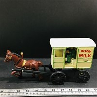 Cast Iron "Fresh Milk" Wagon & Horses