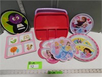 Plastic child's food trays and plates