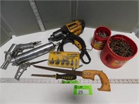 Air grease gun, 3/4" impact wrench, screws, nails